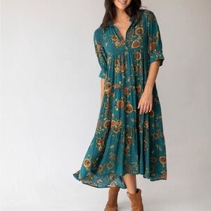 NATURAL LIFE Teal Floral Rebecca Midi Dress